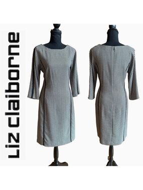 Liz Claiborne Houndstooth Lined Dress 3/4 Sleeves (10)